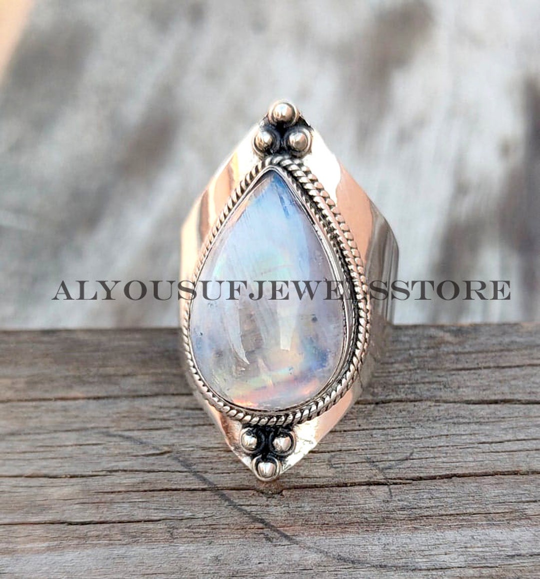 Natural Moonstone Ring 925 Sterling Silver Ring Wide Band - Etsy