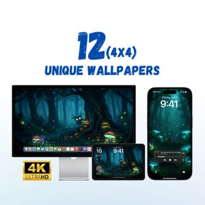Mystical Forest Glow Wallpaper Bundle - Fantasy Digital Art for iPhone, iPad, and Mac - Magical Nature, Coordinated Set, Instant Download