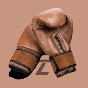 Vintage Brown leather boxing gloves, heavy punching sparring gloves, cowhide kickboxing MMA training gloves, christmas day gift for him/her.