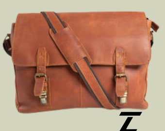 Bolso mensajero de cuero hecho a mano, bolso tipo cartera de piel de vaca, bolso de viaje, bolso para computadora portátil y bolso maletín. Organice, asegure y mejore su viaje.