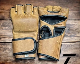Leather MMA Grappling Gloves, Combat Sport Gear
