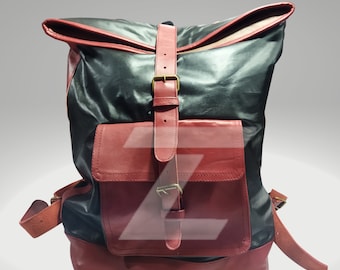 Leren rugzak op rol, laptoptas voor reizen