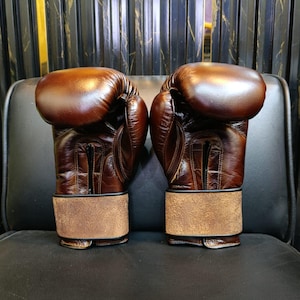 Vintage Brown leather boxing gloves, heavy punching sparring gloves, cowhide kickboxing MMA training gloves, Easter Gift, Gym boxing gloves.