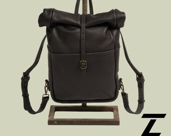 Vintage rundleer rugzak op rol, laptoptas voor reizen