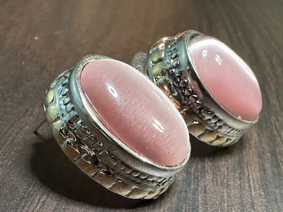 Vintage Oval Lavender and Silver Stud Earrings - image 1