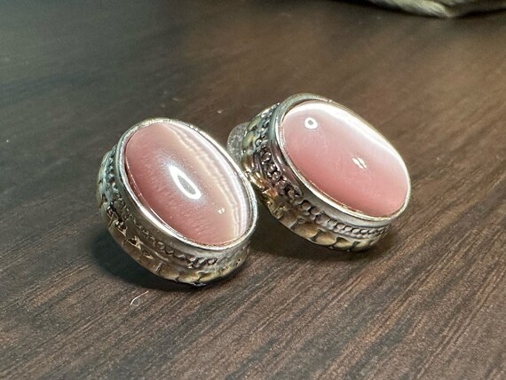 Vintage Oval Lavender and Silver Stud Earrings - image 6