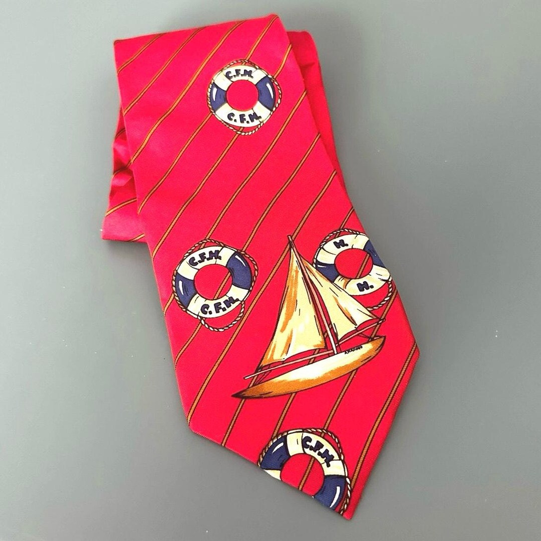 Vintage Hathaway Sailboat 100% Silk Neck Tie Nautical Novelty Men ...