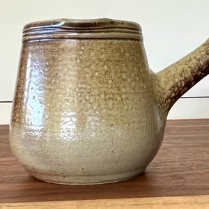 Vintage Rustic Side Handle Pitcher with Spout Brown Glaze Unidentified Signature
