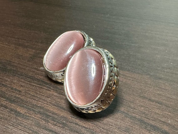 Vintage Oval Lavender and Silver Stud Earrings - image 4