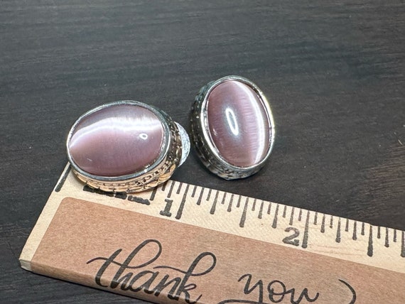 Vintage Oval Lavender and Silver Stud Earrings - image 3