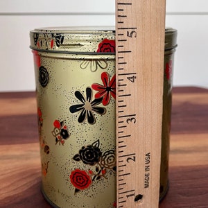 VTG Metal Tin Container w/ Red & Black Flowers image 5