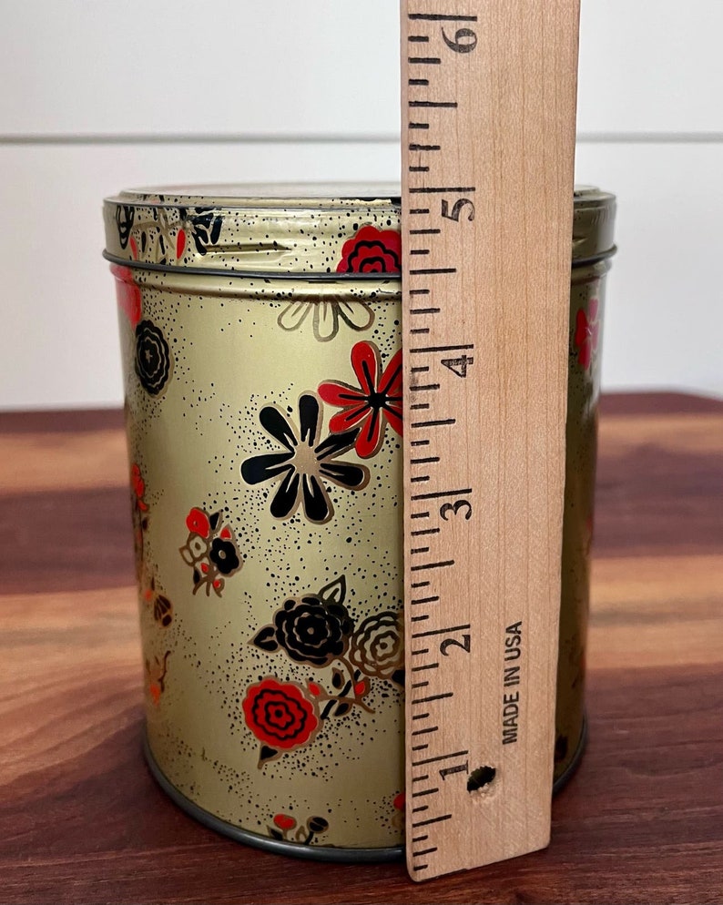 VTG Metal Tin Container w/ Red & Black Flowers image 5