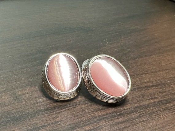 Vintage Oval Lavender and Silver Stud Earrings - image 9