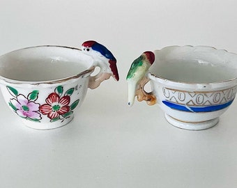 2 Charming Vintage Miniature Parrot Handle Tea Cups