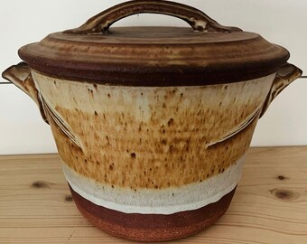 Vintage Handcrafted Pottery Covered Crock