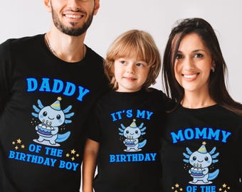Axolotl Birthday Shirt Kids Matching Family Tees Bday Party Baby Toddler Youth Adult Sizes