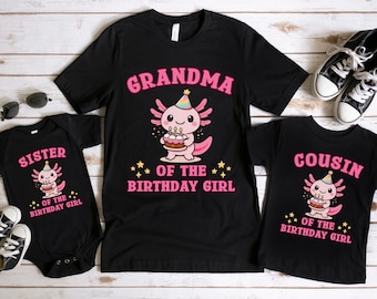 Custom Axolotl Birthday Shirt Kids Matching Family Tees Bday Party Baby Toddler Youth Adult Sizes