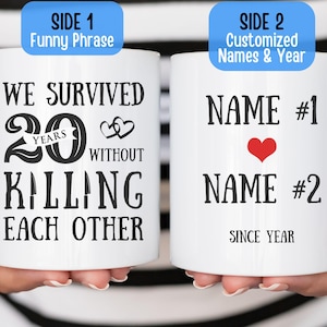 Personalized 20 Year Anniversary Mug, Customized Funny 20th Wedding Anniversary Mug Gift for Husband Wife Couple Parents Custom Names Cup