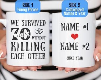 Personalized 70 Year Anniversary Mug Customized Funny 70th Wedding Anniversary Gift for Husband Wife Partner Parents Couple Married 70 Years