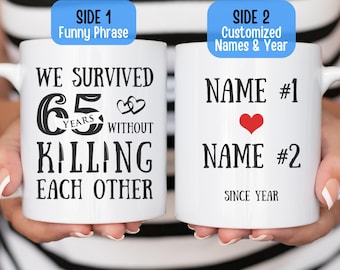 Personalized 65 Year Anniversary Mug Customized Funny 65th Wedding Anniversary Gift for Husband Wife Partner Parents Couple Married 65 Years