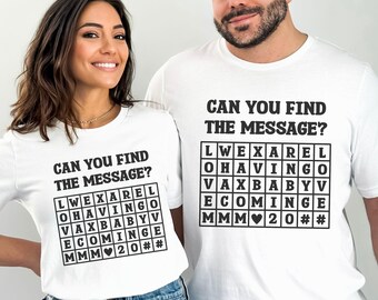 Word Search Pregnancy Announcement Shirt Surprise Baby Boy Girl Gender Pregnant Reveal Personalized Due Date Unique Mom Dad Parents To Be