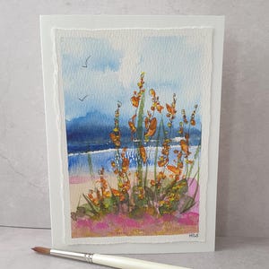 Am Meer / handgemalte original Aquarellkarte / Strand Gräser / Büttenpapier / Klappkarte / Kunstkarte / Geschenk / kein Druck / Unikat 37/25