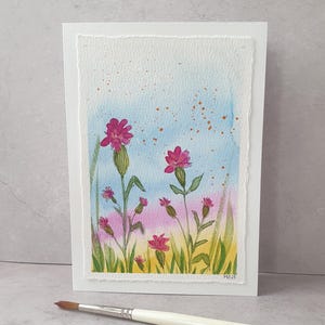 Pinke Fantasieblumen / handgemalte original Aquarellkarte / Büttenpapier / Klappkarte / Kunstkarte / Geschenk /  Unikat 38/25