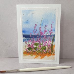 Am Meer / handgemalte original Aquarellkarte / Strand Gräser / Büttenpapier / Klappkarte / Kunstkarte / Geschenk / kein Druck / Unikat 41/25