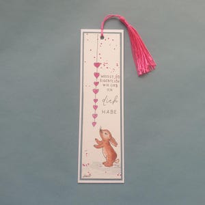 Weisst du eigentlich wie lieb ich dich habe - pink Herzen Hase Ostern handgemaltes original Aquarell Lesezeichen 22/25