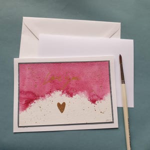 Handgemalte Aquarellkarte "Love You" mit Blattgold - Pink - Ein Unikat 8/25