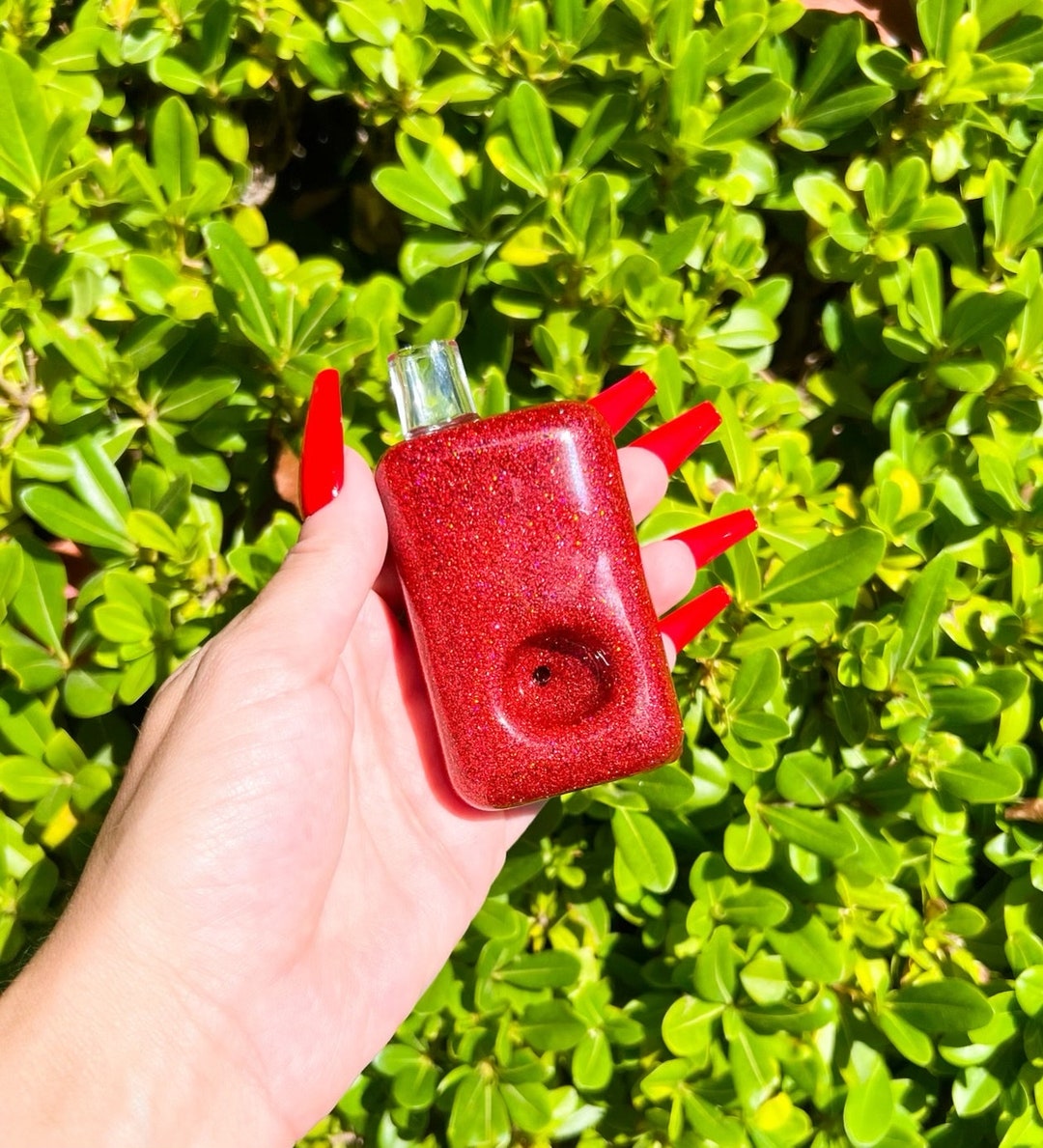 Red Glitter Glass Pipe Pink Hand Pipe Sparkly Pipe Unique Pipe Cute