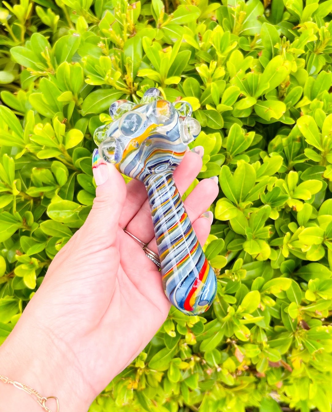 Rainbow Knuckle Glass Pipe Rainbow Hand Pipe Sparkly Pipe Unique Pipe