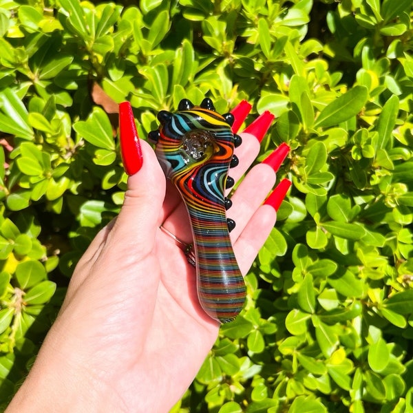 Rainbow Wig Wag Glass Pipe| Rainbow Hand Pipe| Wig Wag Pipe| Unique Pipe| Cute Pipe| Girly Hand Pipe| Colorful Pipe| Cute Bowl