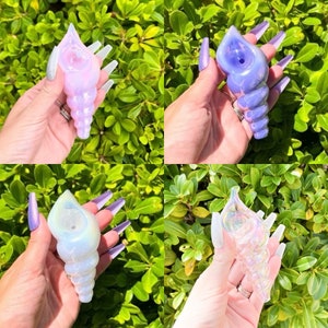 Pink Seashell Glass Pipe| Pink Hand Pipe| Iridescent Pink Pipe| Unique Pipe| Cute Pipe| Girly Hand Pipe| Mermaid Pipe| Cute Bowl