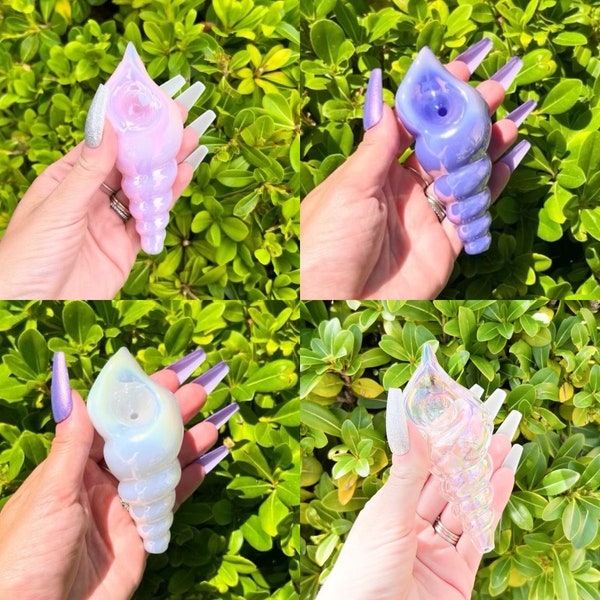 Pink Seashell Glass Pipe| Pink Hand Pipe| Iridescent Pink Pipe| Unique Pipe| Cute Pipe| Girly Hand Pipe| Mermaid Pipe| Cute Bowl