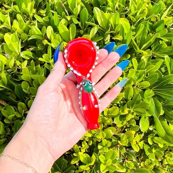 Red Octopus Glass Pipe| Blue Hand Pipe| Squid Pipe| Ocean Pipe| Cute Pipe| Girly Hand Pipe| Octopus Pipe| Cute Bowl