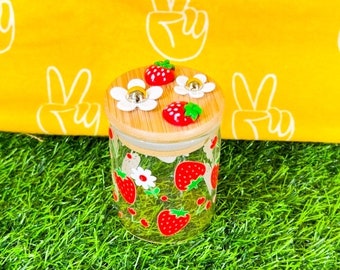 Strawberries Daisies Stash Jar| Cute Stash Jar| Cute Container Jar| Jewelry Jar| Girly Stash Jar