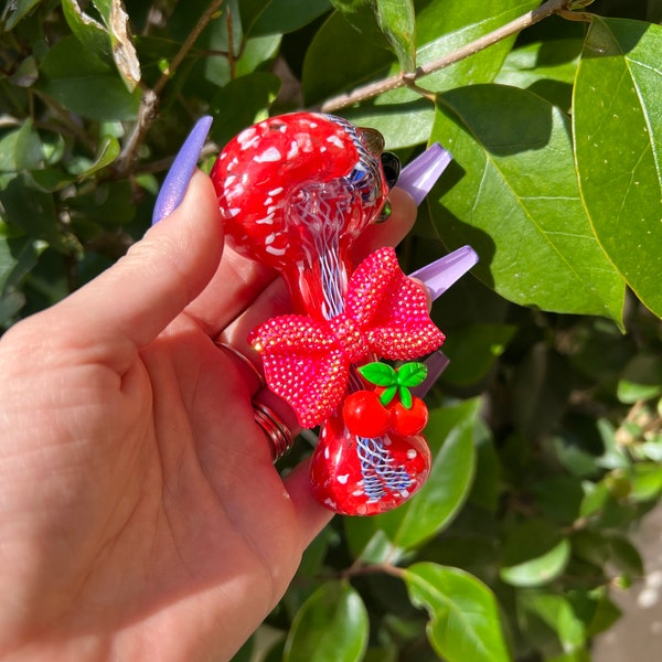 Red Cherry Hand Pipe Spoon Heady Glass Girly Pipe Cute Pipe