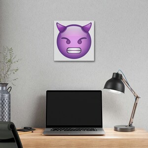 Smiling Face with Horns Emoji Canvas - Demon Emoji Art, Home Decor, Emoji Bedroom Decor, Emoji canvas print, Emoji Art, Emoji Decal, Gift