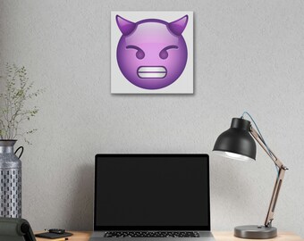 Cara sonriente con cuernos Emoji Canvas - Demon Emoji Art, Home Decor, Emoji Bedroom Decor, Emoji canvas print, Emoji Art, Emoji Decal, Gift