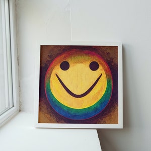 Rainbow Smiley Face Digital Art Print, Digital Download, AI Generated, Wall Art, AI Art, Home Decor, Printable, Emoji Art, Emoji Print