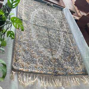 Handmade Oriental Rug – Blue & Beige Persian Style Carpet, Vintage Boho Floral Area Rug, Elegant Decorative Wool Rug for Home