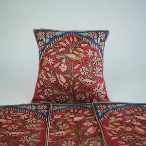 Embroidered Bird Pillow Cover: Colorful Floral Boho Throw Pillow