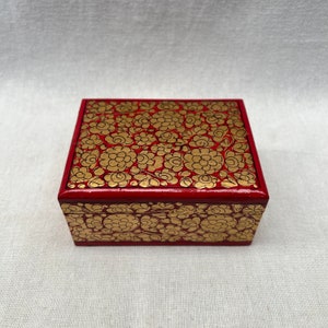 Handcrafted Wooden Jewelry Box | Red & Gold Floral Keepsake Box | Decorative Trinket Storage Gift