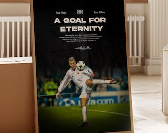 Póster inspirado en la volea de Zinedine Zidane 2002, impresión artística de fútbol, póster de Francia, póster moderno de mediados de siglo, pósters para dormitorios universitarios, pósters deportivos para dormitorios