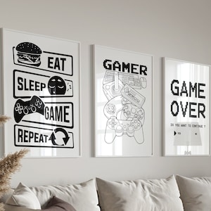 Spielzimmer Dekor, Gaming Controller Druck, Spielraum Dekor Geschenk, Game Over Wand Kunst Geschenk für Gamer, Wand Kunst Gaming Einrichtung Poster 3er Set