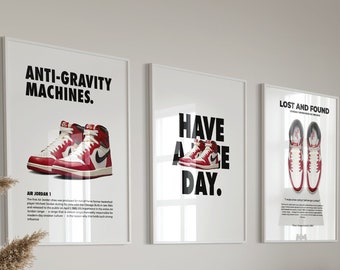 Art mural imprimable HypeBeast, lot de 3 affiches de baskets Hypebeast, affiche de chaussures Hypebeast, ensemble d'impressions de baskets, déco Sneakerhead