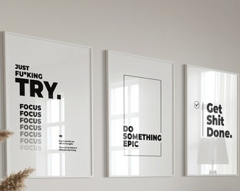 Minimalist Motivation Focus Print set, motivational Hard Work  office decor, inspiring posters, entrepreneur wall art, Digital Download