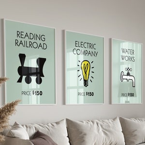 Opere d'acqua ispirate al monopolio retrò stampabili, arte della parete del bagno alternativa, stampa bagno eccentrico, regalo per la nuova casa, decorazioni per la casa Waterworks