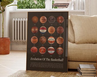 Evolution of the Basketball Brown Sport Poster, Basketball Wall Art, Basketball Gift, Game Room Decor, Basketball Team, Man Cave bedroom
